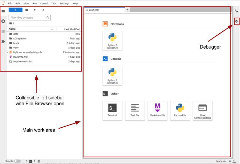 Jupyter Lab starting interface