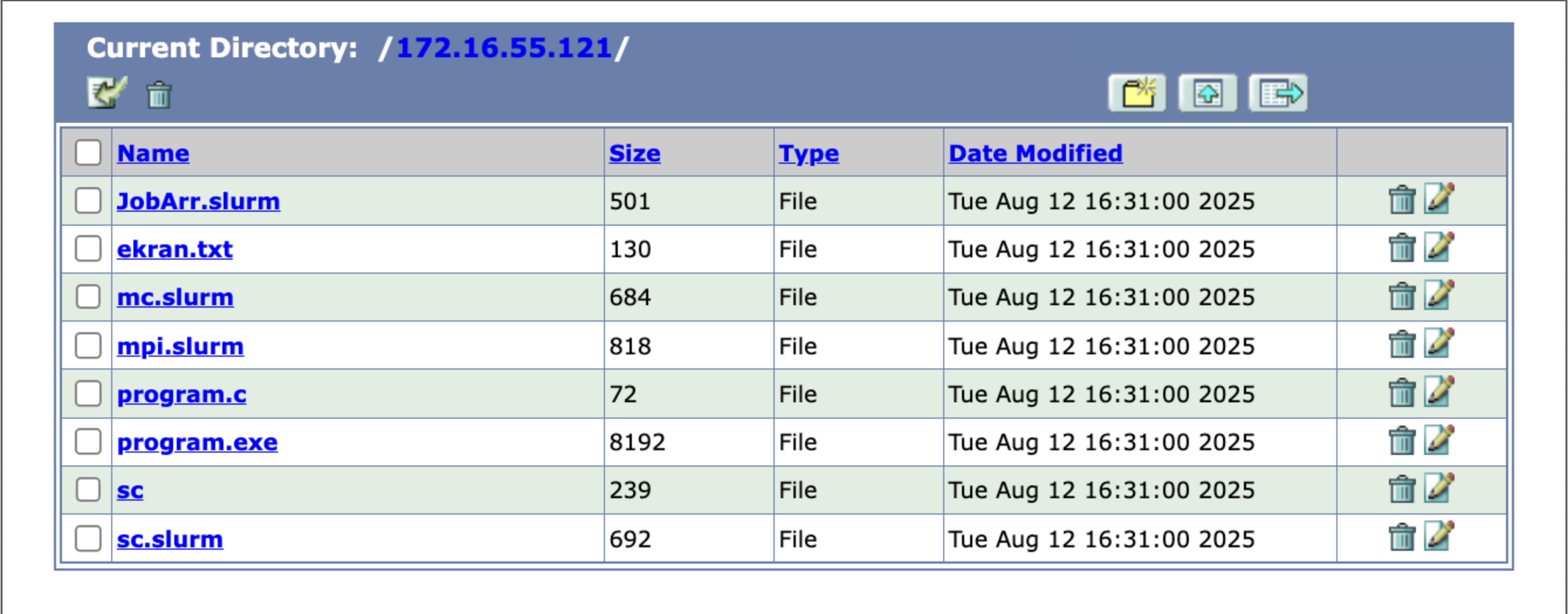 Bura web FTP screen