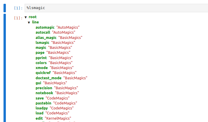`%lsmagic` prints a list of all Magics